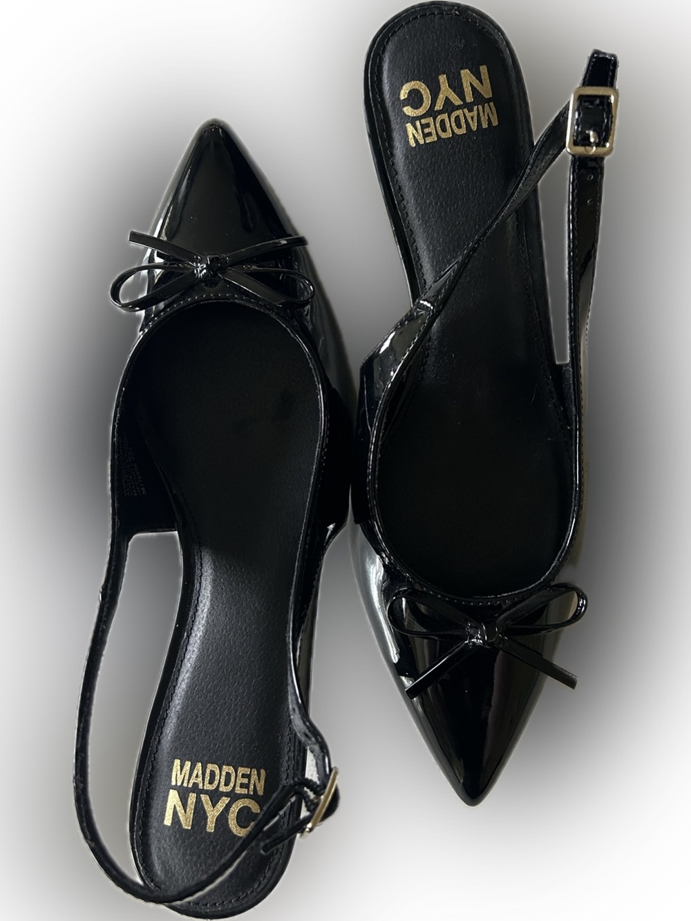 Black Patent Pointed-Toe Slingback Heels with Bow Accent - Picture 5 of 8